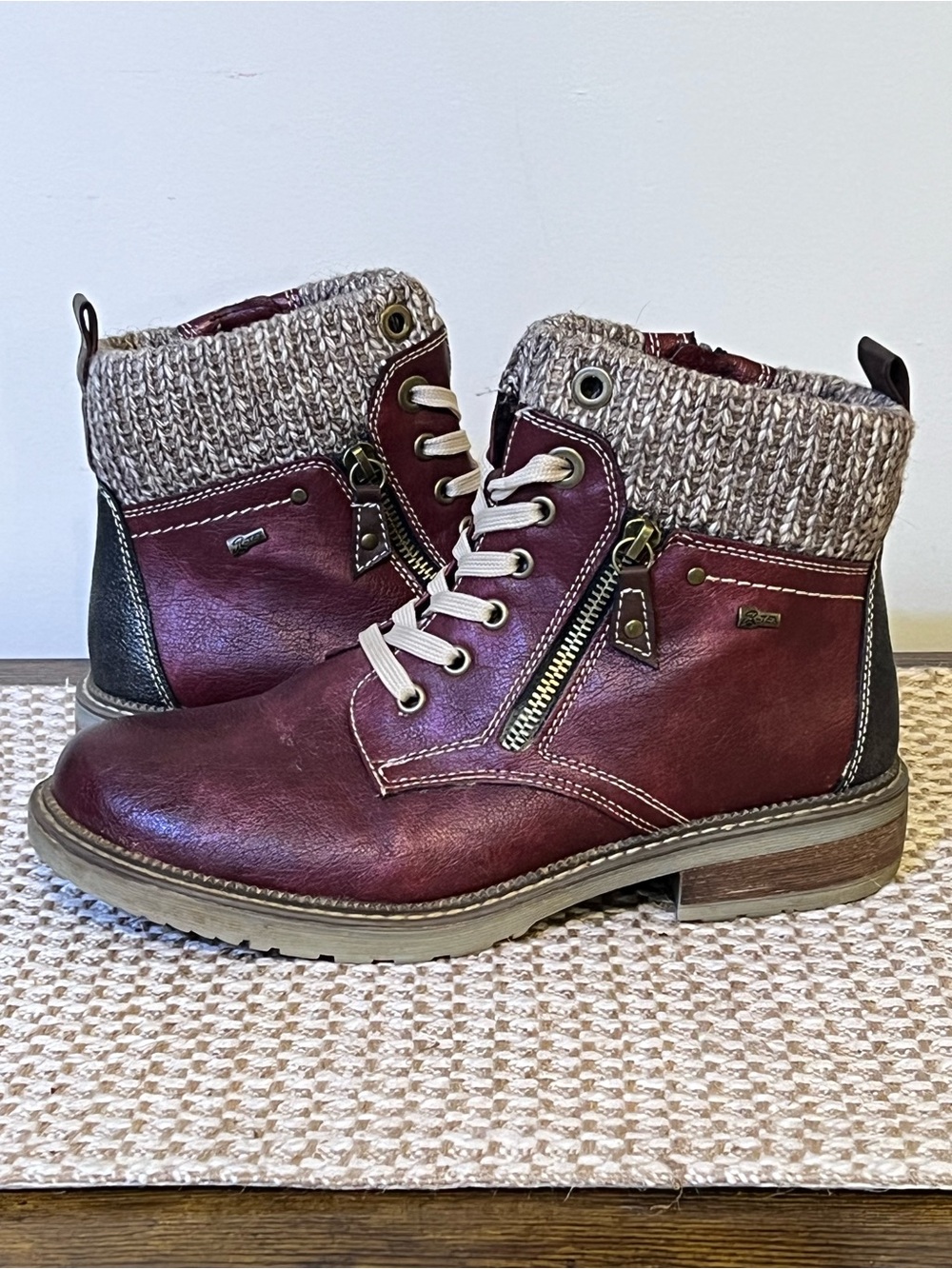 Spring Step Relife Khazera Boots Burgundy Bordeaux Knit Cuff Ankle Booties Sz 9